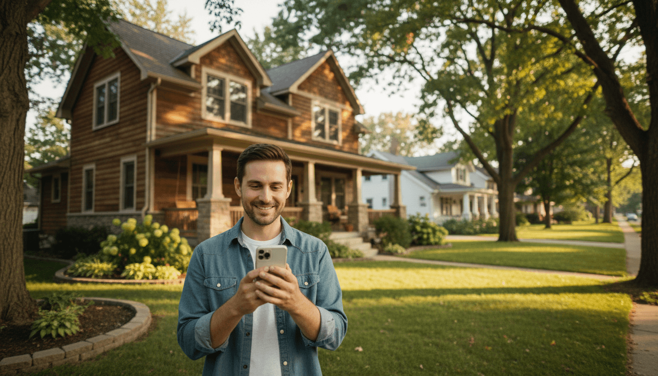 Michigan homeowner using phone to connect with local service professionals